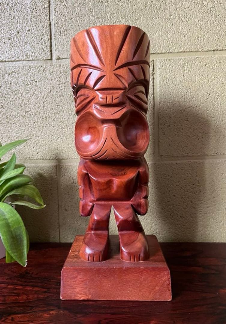 ヴィンテージ　ハワイ　TIKI ティキ　木製彫刻　高さ34cm オブジェ 置物