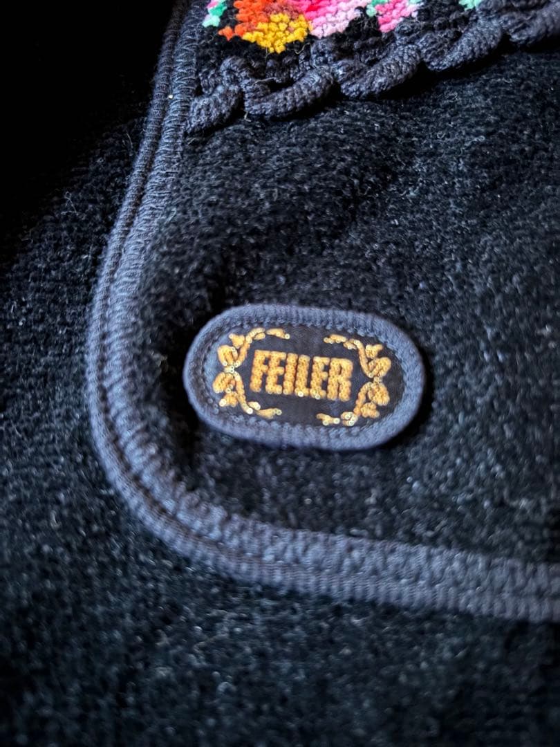 美品　FEILER フェイラー シュニール織 エプロン 黒　花柄