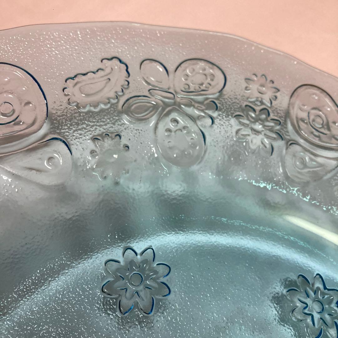 ハローキティ ガラスプレート　大皿　青