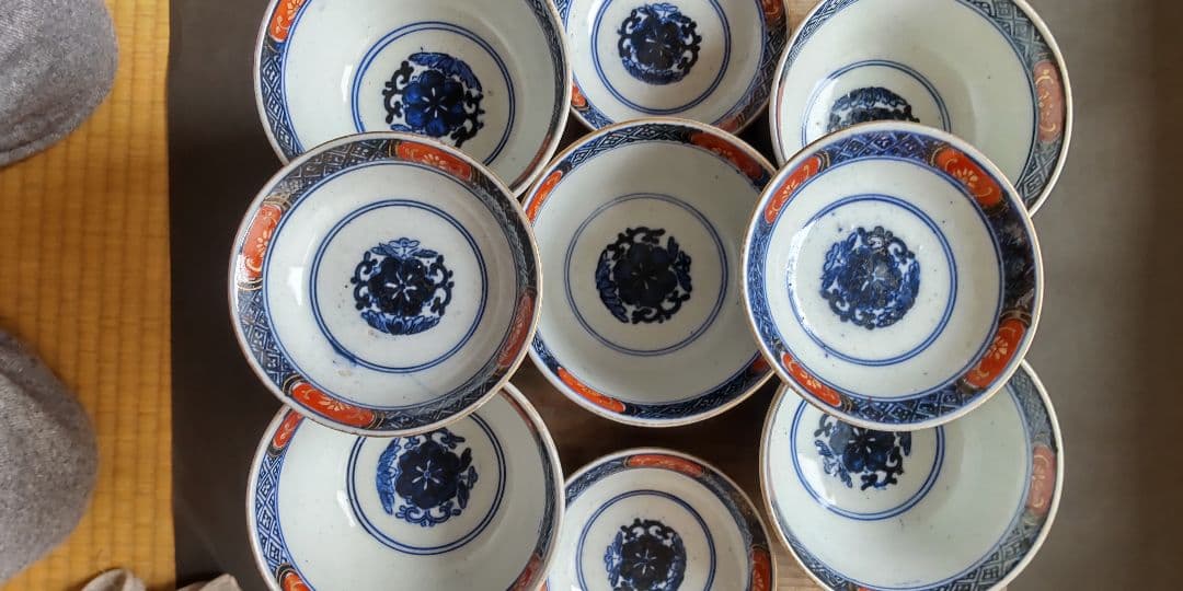 古伊万里　蓋茶碗　冨貴長春　明治18年 20客の内5客