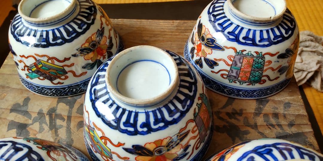 古伊万里　蓋茶碗　冨貴長春　明治18年 20客の内5客