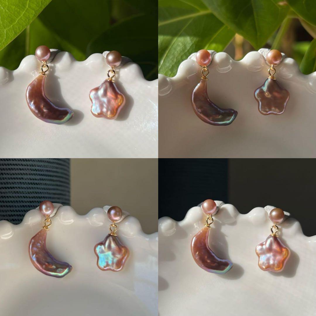VIOLA様 4点まとめ　星&三日月パールピアス　2粒　パールフォークリング