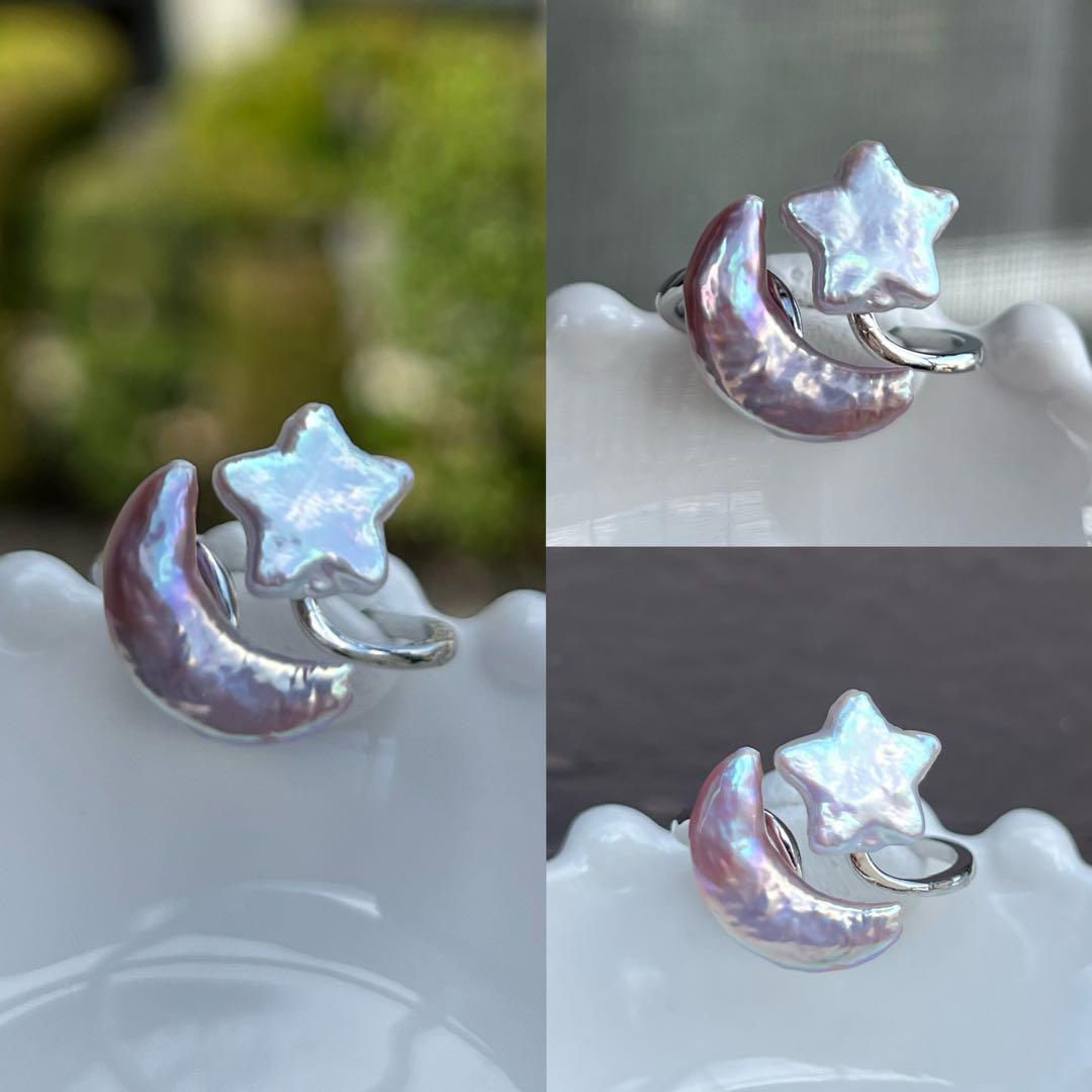 VIOLA様 4点まとめ　星&三日月パールピアス　2粒　パールフォークリング