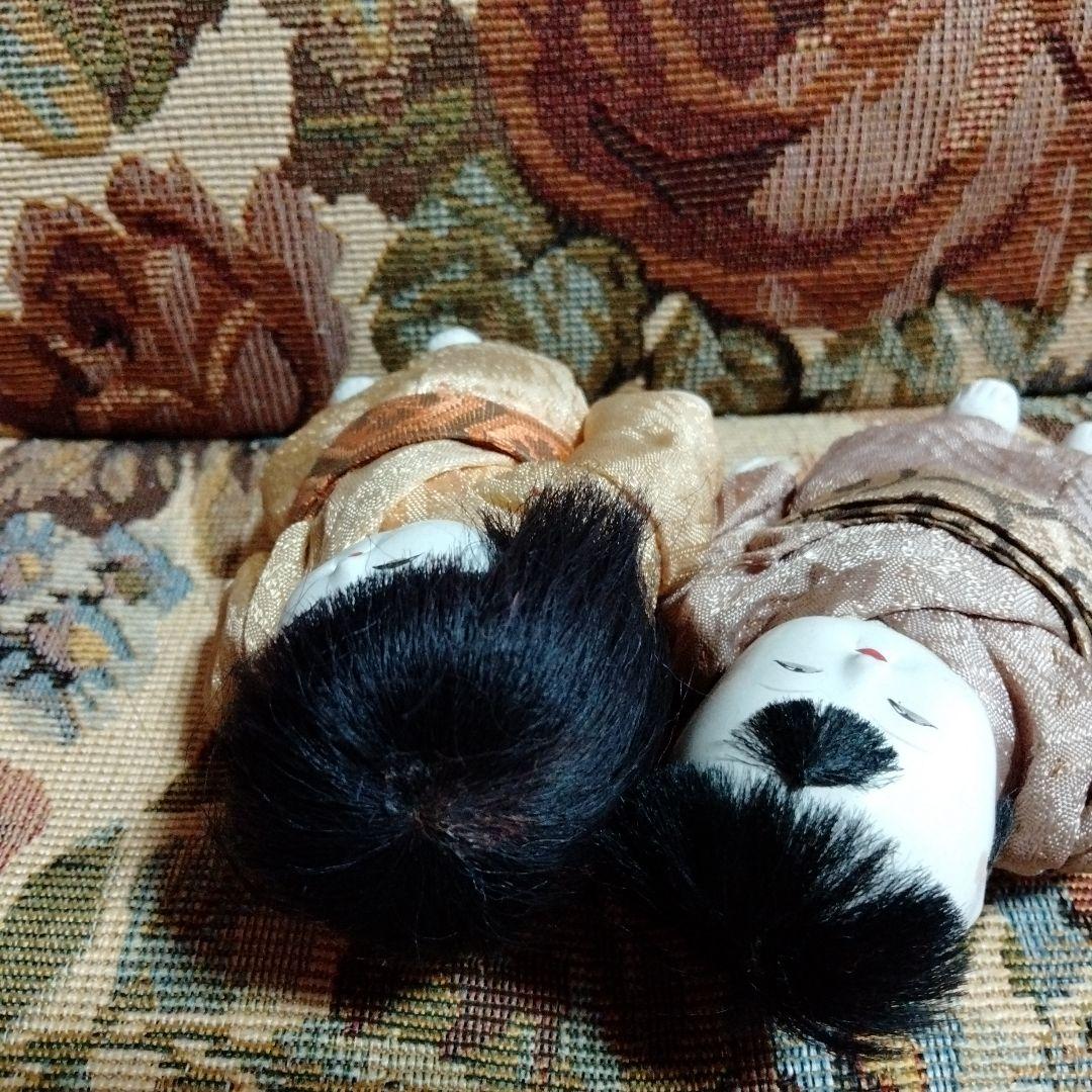 豆市松人形　男女ペア　着せ替え可　９ｃｍ位　昭和初期　御所人形　市松人形