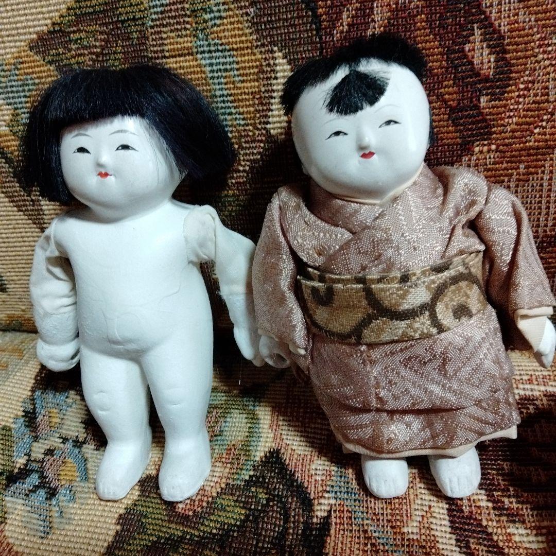 豆市松人形　男女ペア　着せ替え可　９ｃｍ位　昭和初期　御所人形　市松人形