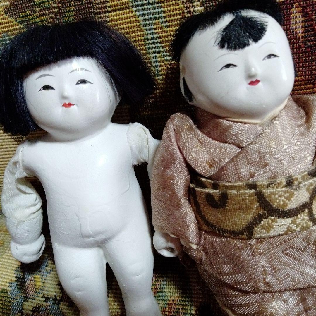 豆市松人形　男女ペア　着せ替え可　９ｃｍ位　昭和初期　御所人形　市松人形