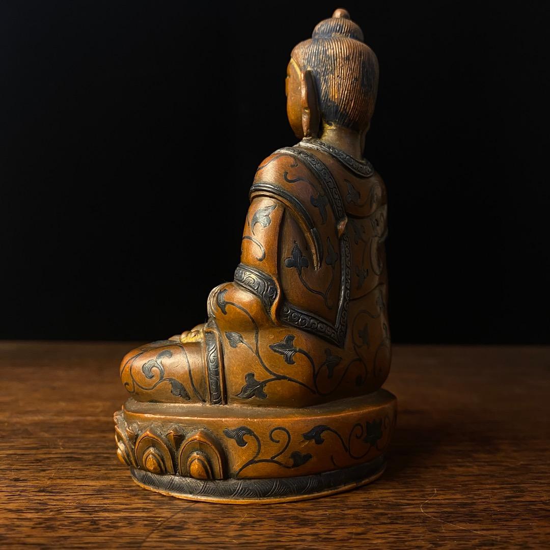 清時代 銀象嵌銅仏像