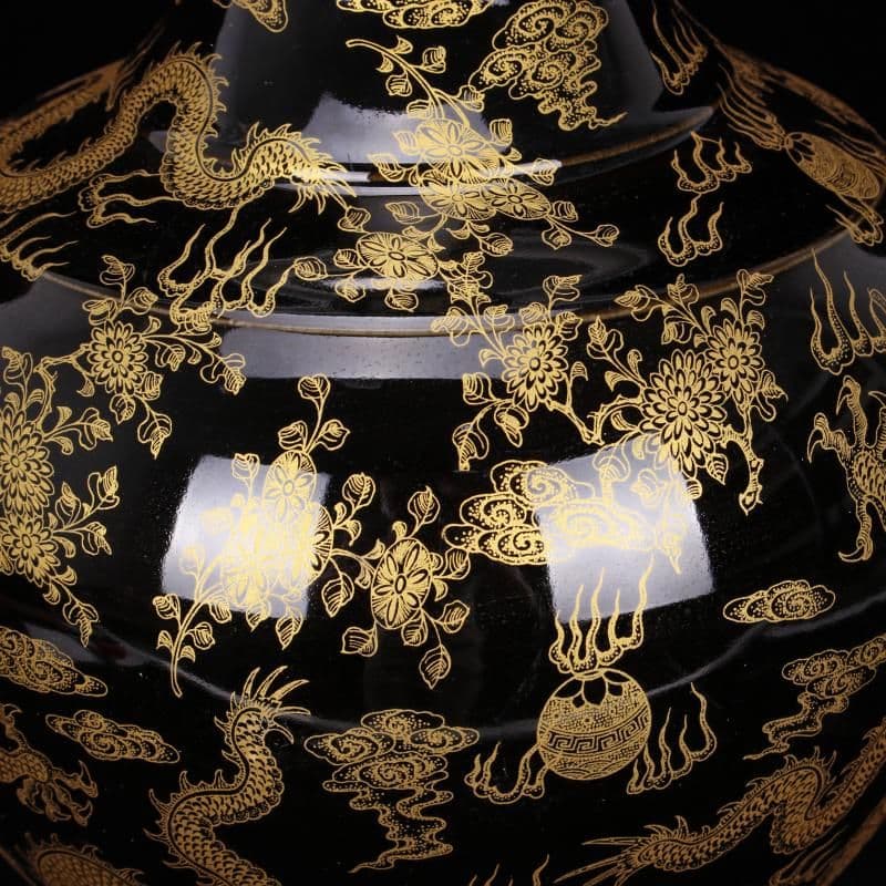 烏金龍紋賞瓶 景徳鎮 陶磁器 装飾品 現代工芸品美術品 置物