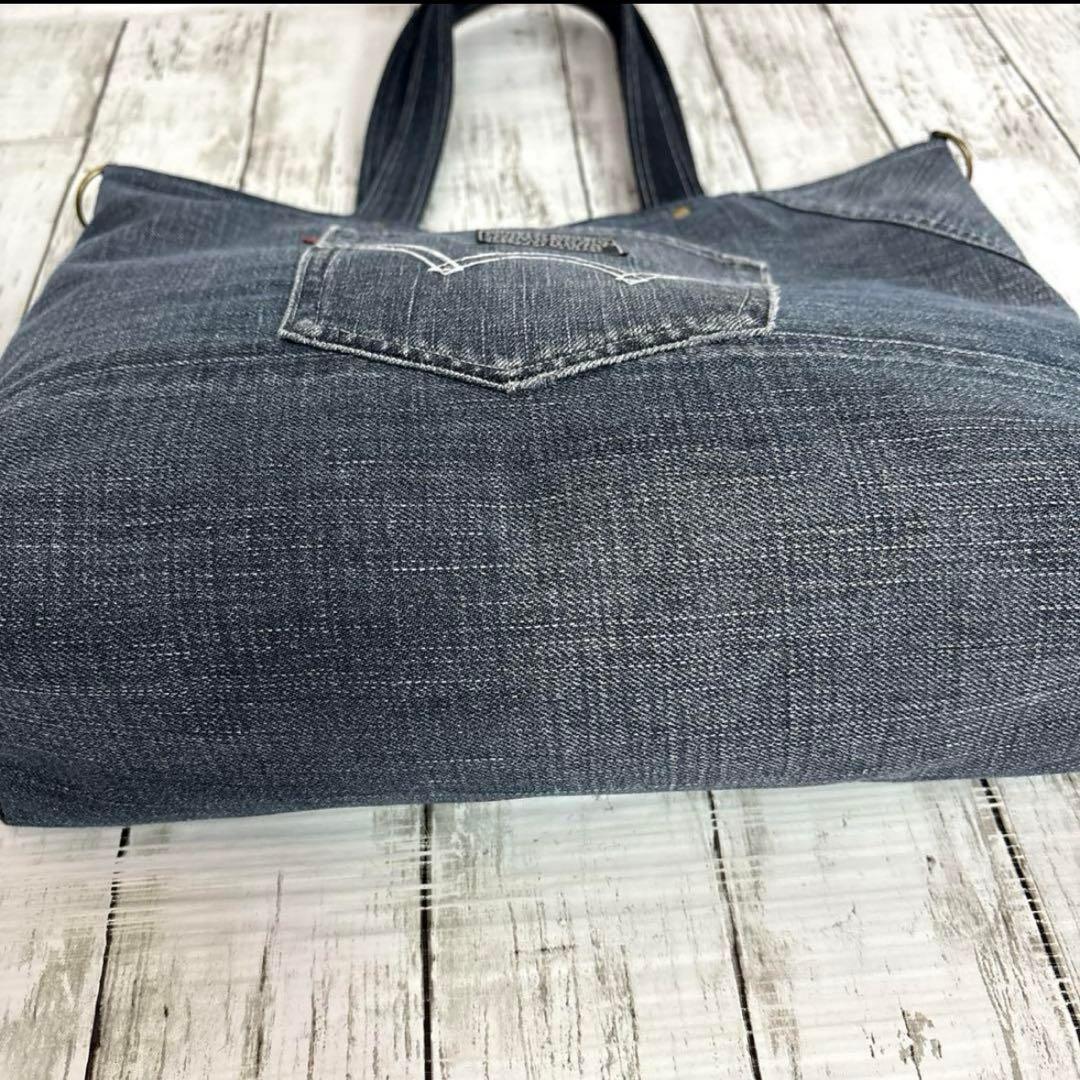 デニムリメイクトートバッグ　ショルダーバッグ　❤️２way ブラックデニム