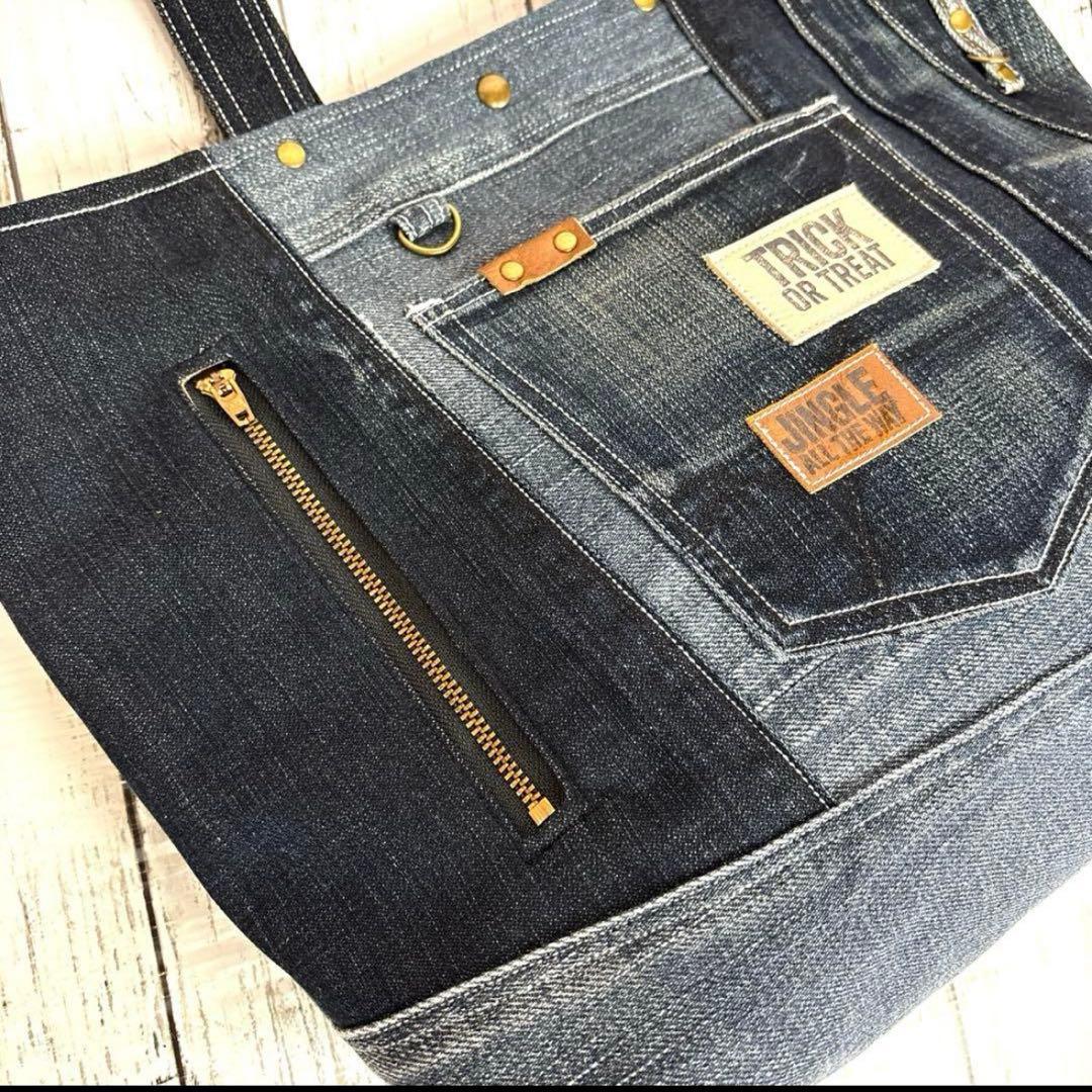 デニムリメイクトートバッグ　ショルダーバッグ　❤️２way ブラックデニム