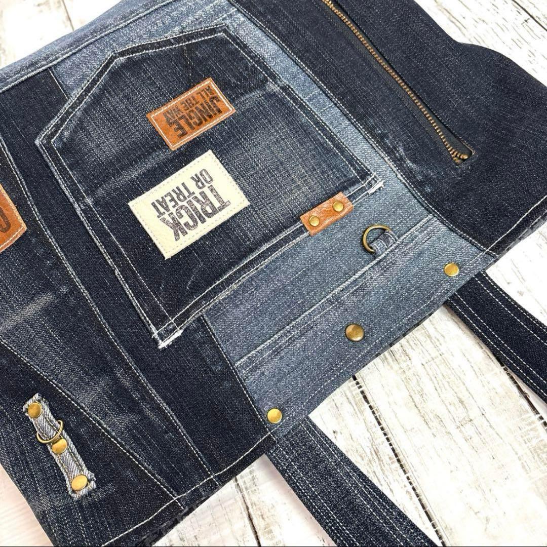 デニムリメイクトートバッグ　ショルダーバッグ　❤️２way ブラックデニム