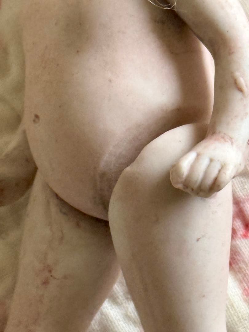 アンティーク　ミニョネット　ドール　ピンクのリボンの女の子