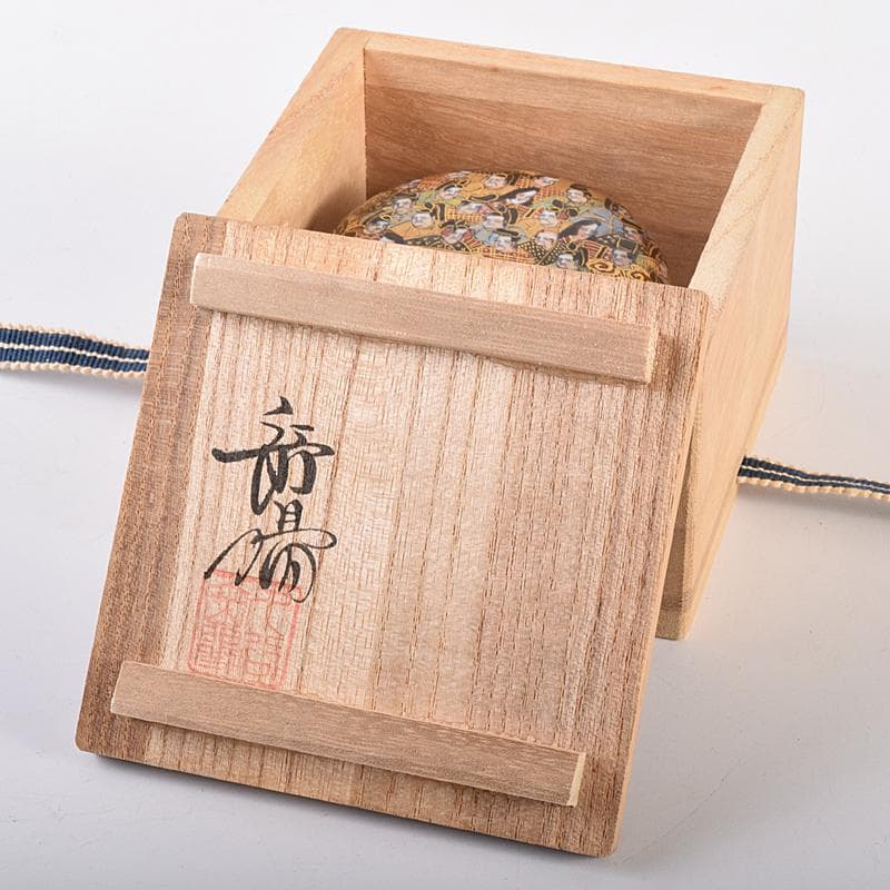 九谷焼　二代目　岳陽作　色絵金彩細字　三十六歌仙　香合　共箱　M　R7585