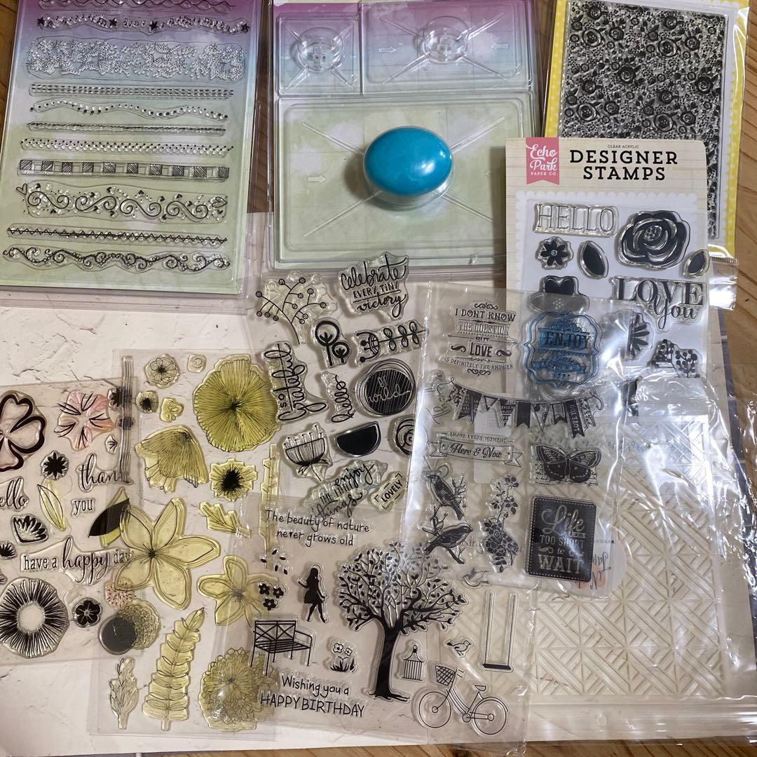 クリアスタンプホルダー　大中小3種類　＋　クリアスタンプ 8枚　まとめ売り