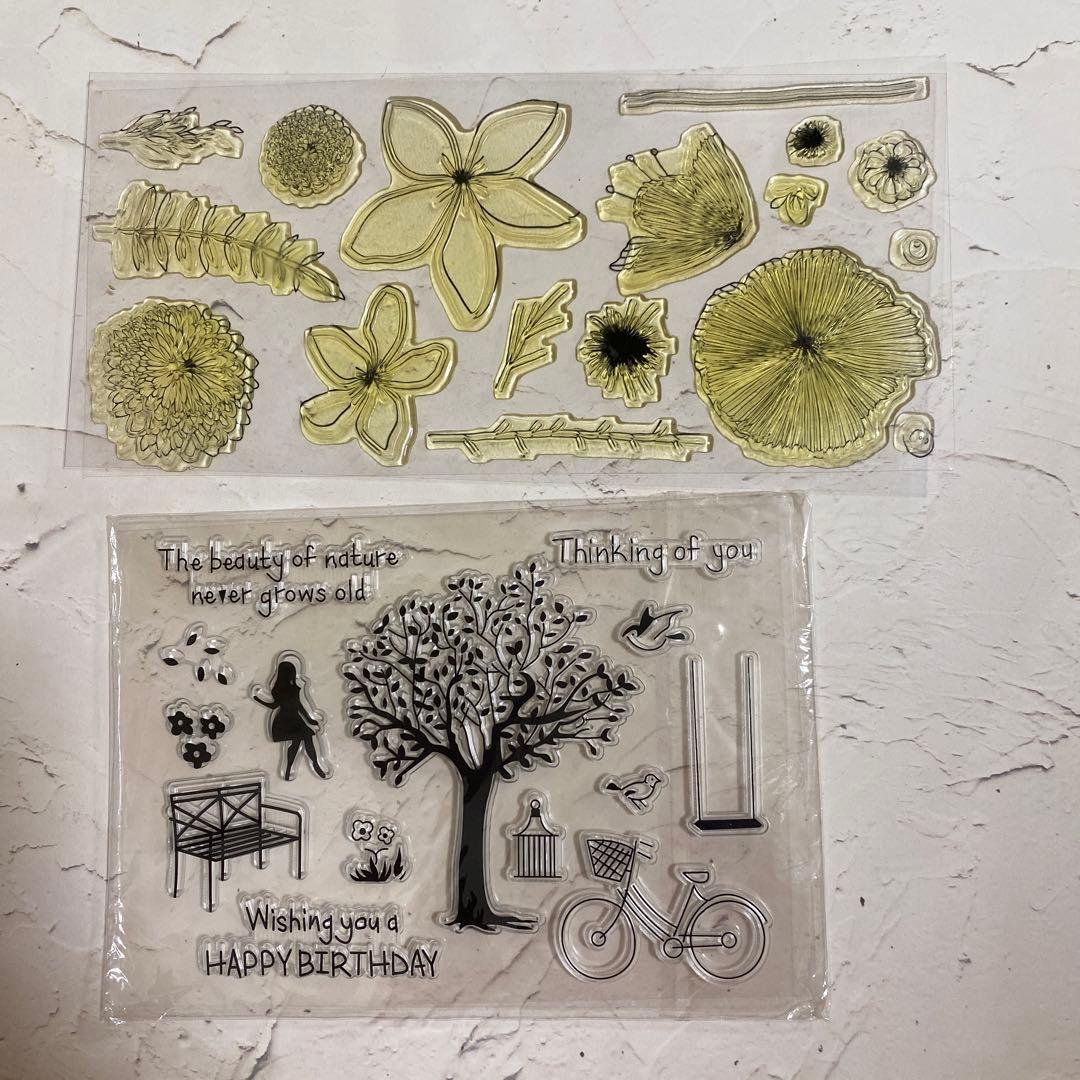 クリアスタンプホルダー　大中小3種類　＋　クリアスタンプ 8枚　まとめ売り