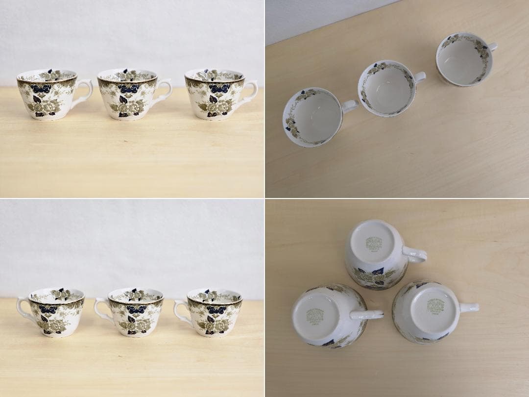 M▽ニッコー 金彩 牡丹 ポット カップ＆ソーサー 湯呑み 箱付 (38305)