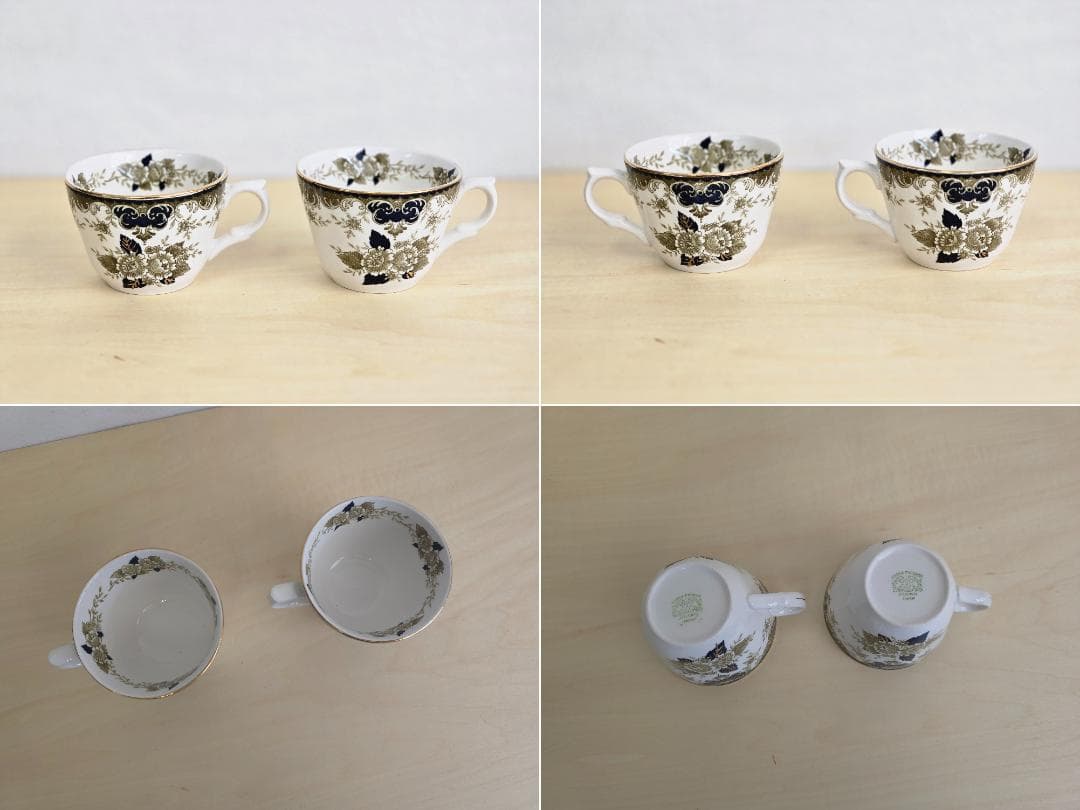 M▽ニッコー 金彩 牡丹 ポット カップ＆ソーサー 湯呑み 箱付 (38305)