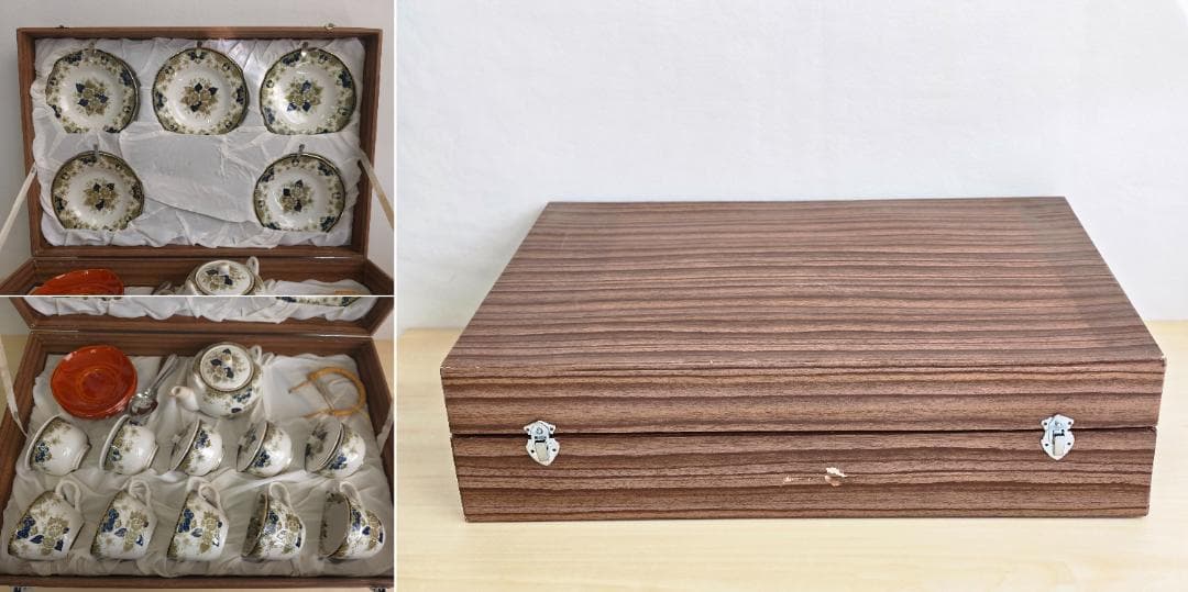 M▽ニッコー 金彩 牡丹 ポット カップ＆ソーサー 湯呑み 箱付 (38305)