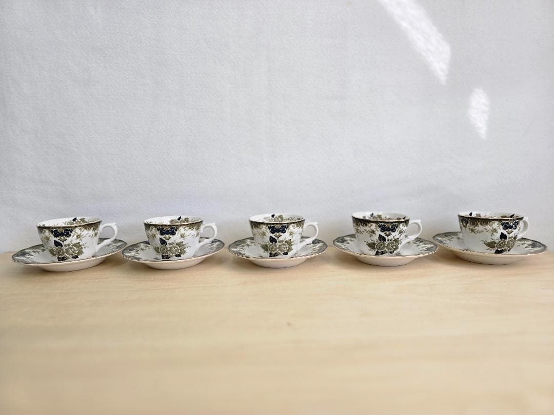 M▽ニッコー 金彩 牡丹 ポット カップ＆ソーサー 湯呑み 箱付 (38305)