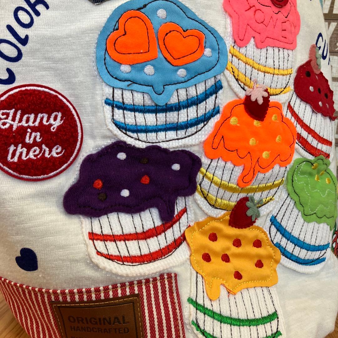 ハンドメイドバックデニムリメイクパッチワーク丸底トートバック♡スイーツとフレブル