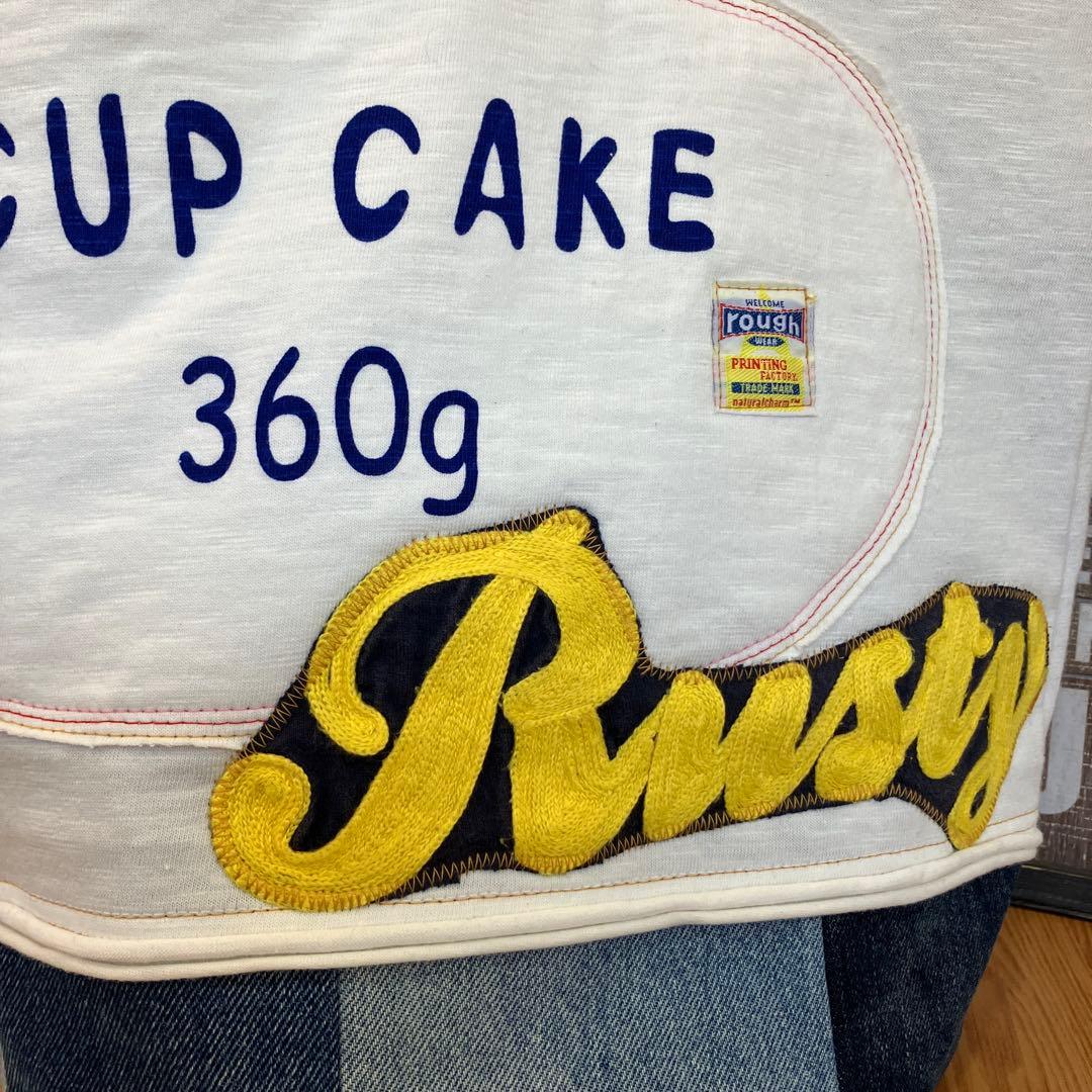 ハンドメイドバックデニムリメイクパッチワーク丸底トートバック♡スイーツとフレブル