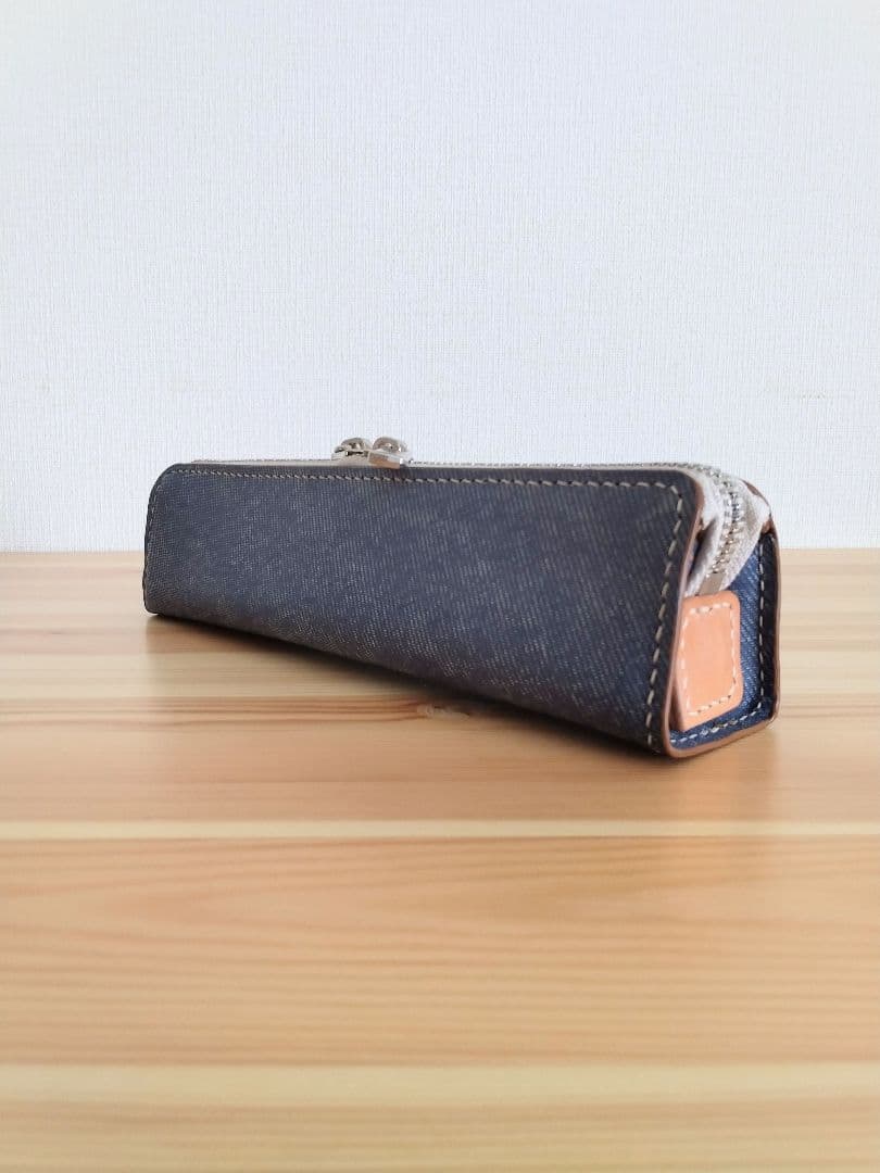 ペンケース　瀬戸内レザー(濃藍)　牛革　インディゴ染め　デニム柄