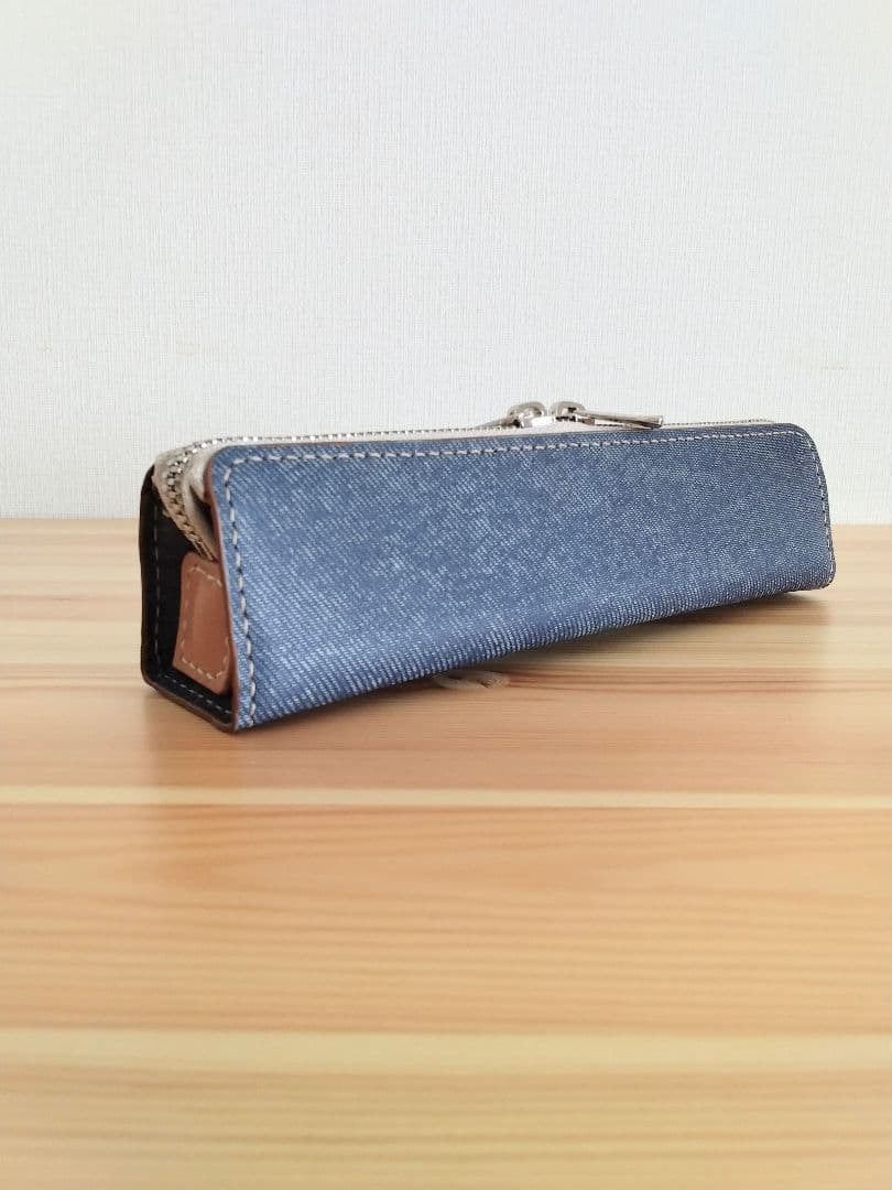 ペンケース　瀬戸内レザー(濃藍)　牛革　インディゴ染め　デニム柄