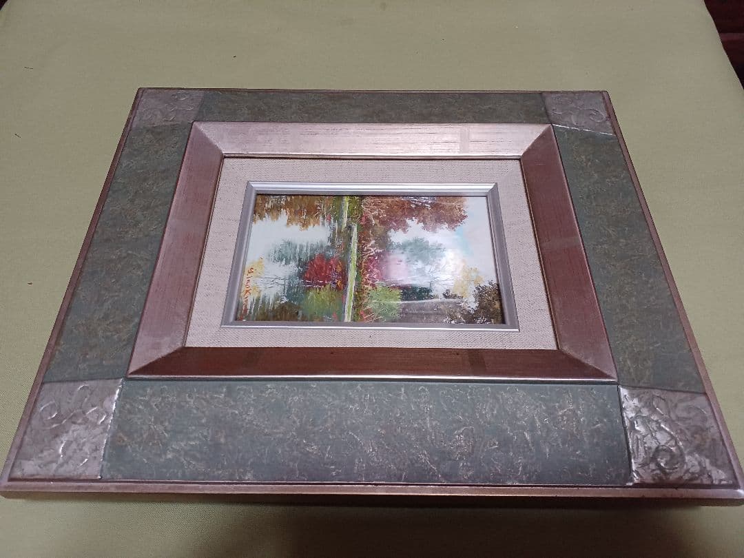 井口由多可 『湖畔の秋』　油彩　F0号　美品　　一枚の絵　現代洋画精鋭選抜展金賞