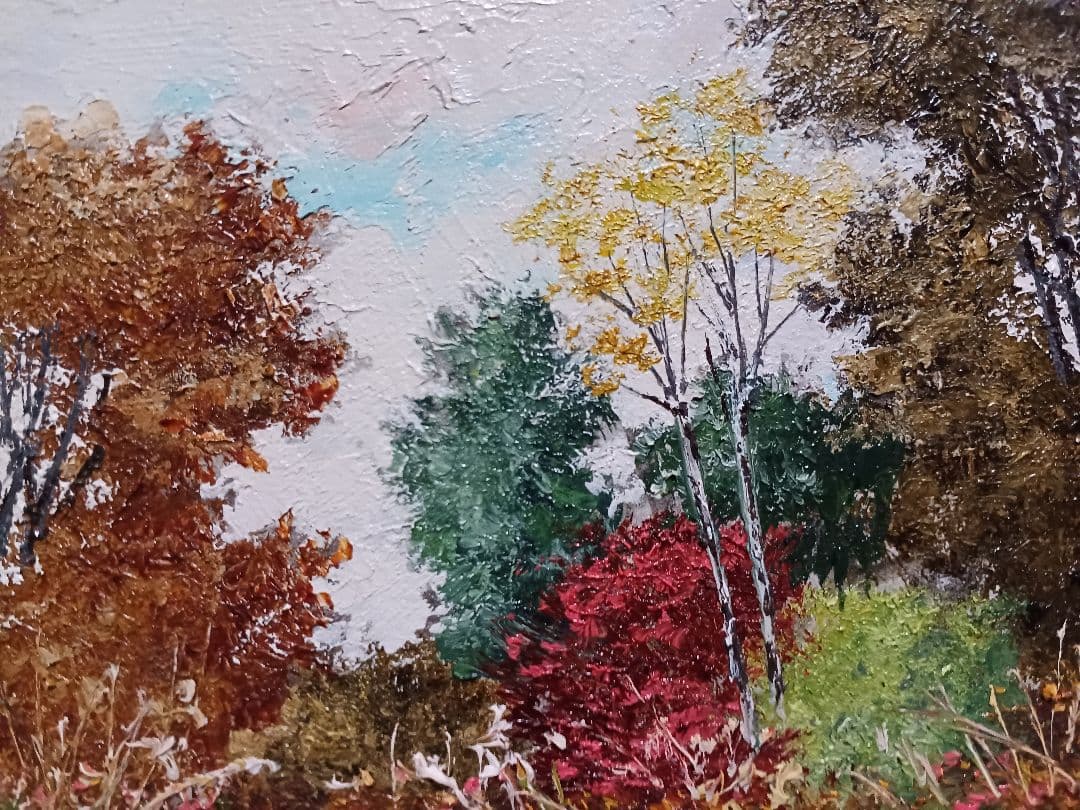 井口由多可 『湖畔の秋』　油彩　F0号　美品　　一枚の絵　現代洋画精鋭選抜展金賞