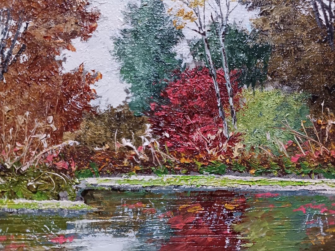 井口由多可 『湖畔の秋』　油彩　F0号　美品　　一枚の絵　現代洋画精鋭選抜展金賞