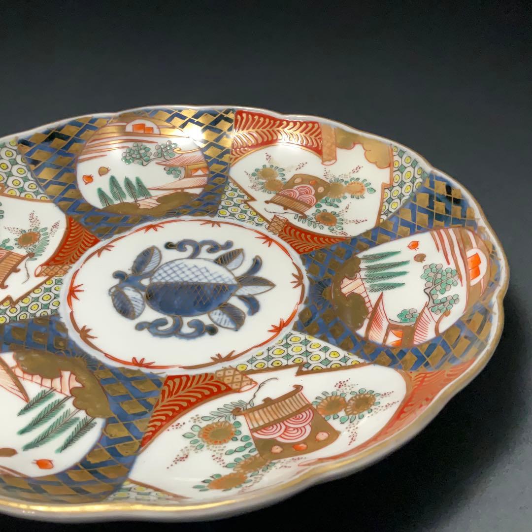 伊万里金襴手花に鳥籠図七寸皿∅21㎝　骨董　古伊万里　通り文　R1355w2B2