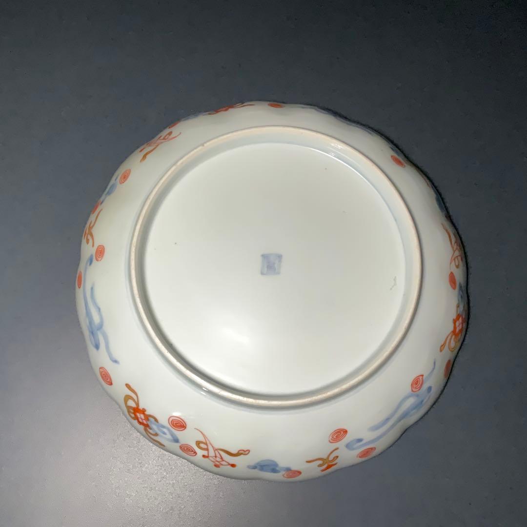 伊万里金襴手花に鳥籠図七寸皿∅21㎝　骨董　古伊万里　通り文　R1355w2B2