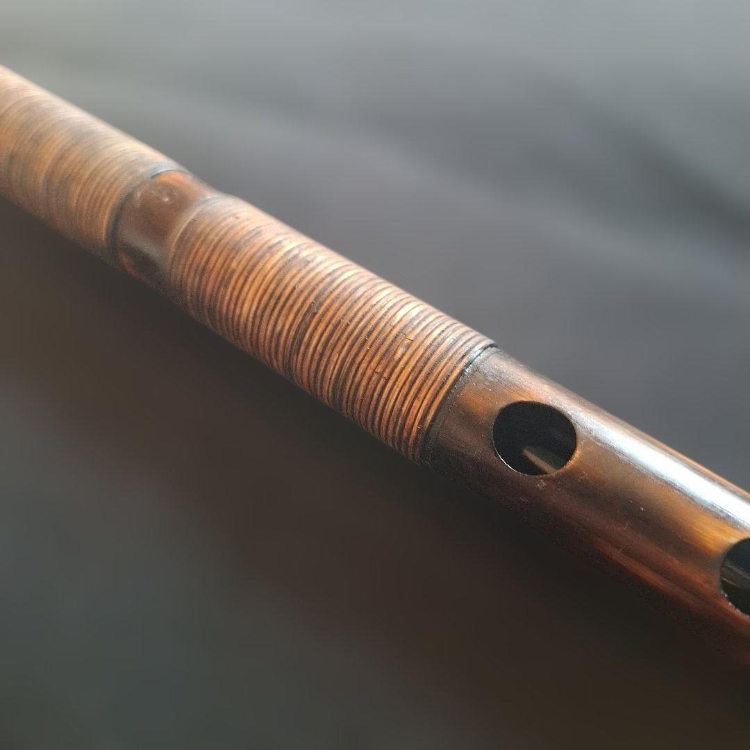 篠笛　古典調　7本調子　6穴　天地胴藤巻き　超鐵仕様　燻風仕上げ