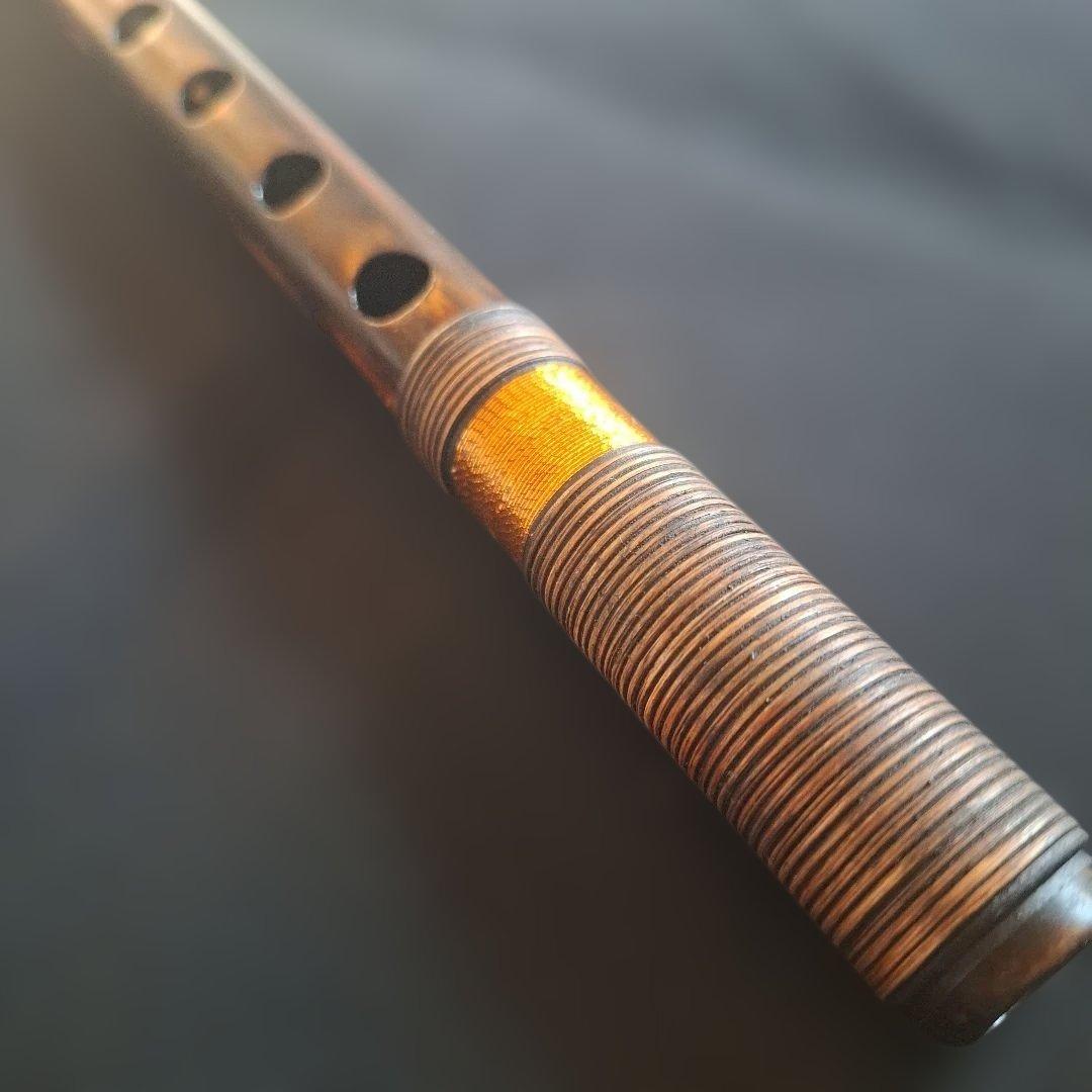篠笛　古典調　7本調子　6穴　天地胴藤巻き　超鐵仕様　燻風仕上げ