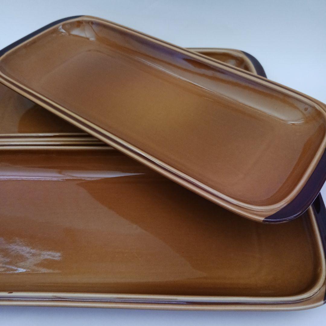 稀少　ノリタケ　ストーンウエア　大きめ長皿　3枚　ヴィンテージ　K.K　ブラウン