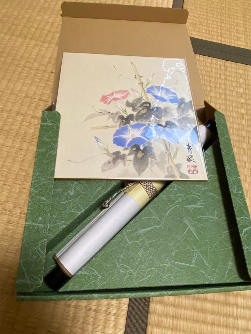 未使用保管品 色紙掛け軸 朝顔 青辰 美術品 装飾