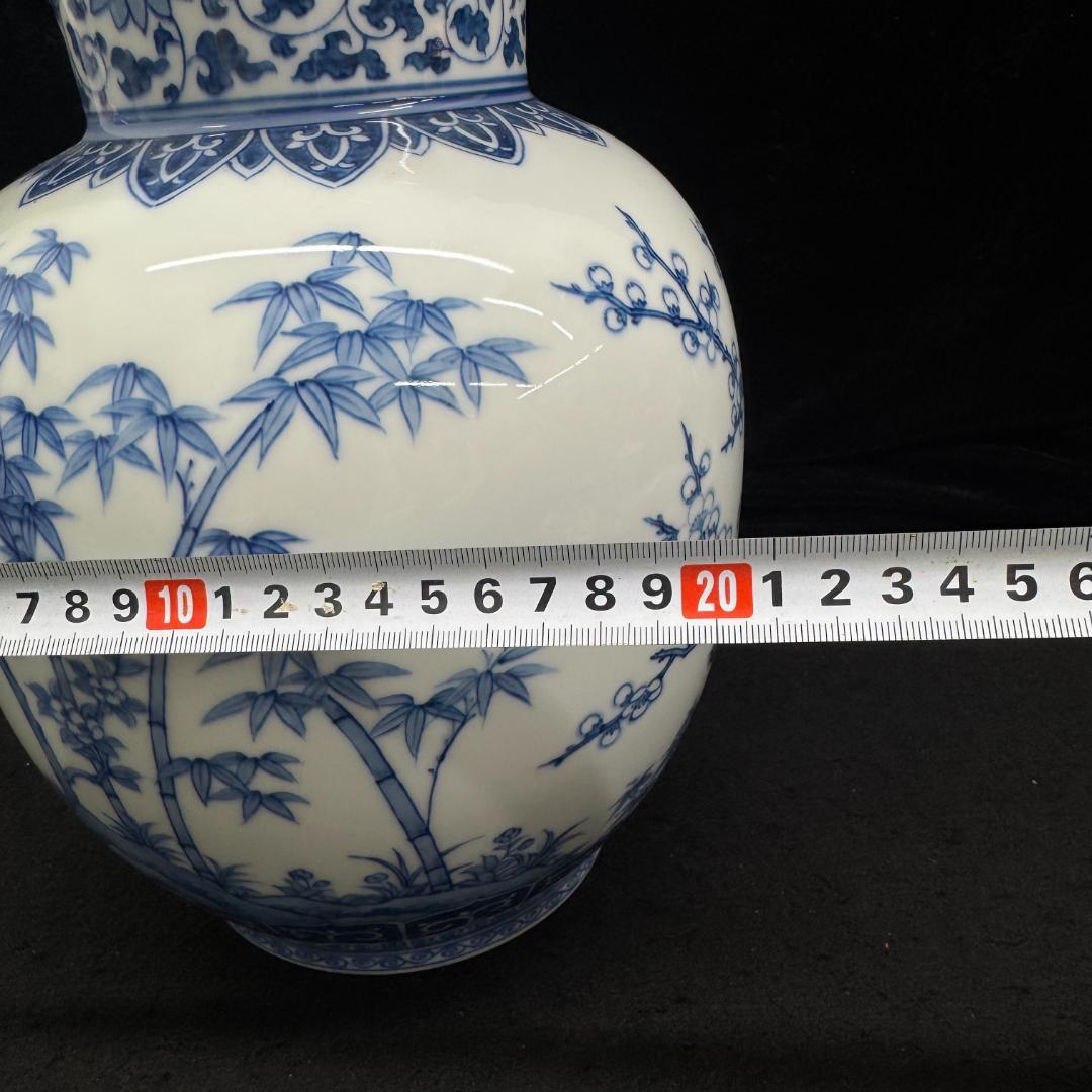 三川内焼　平戸嘉右衛門作　染付　松竹梅　花瓶　壺