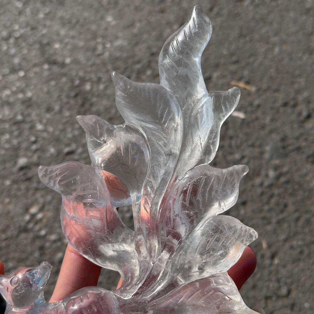 天然石水晶の九尾狐　置物　彫り物G.265