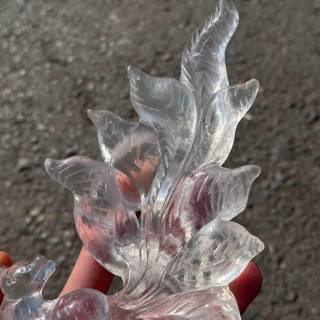 天然石水晶の九尾狐　置物　彫り物G.265