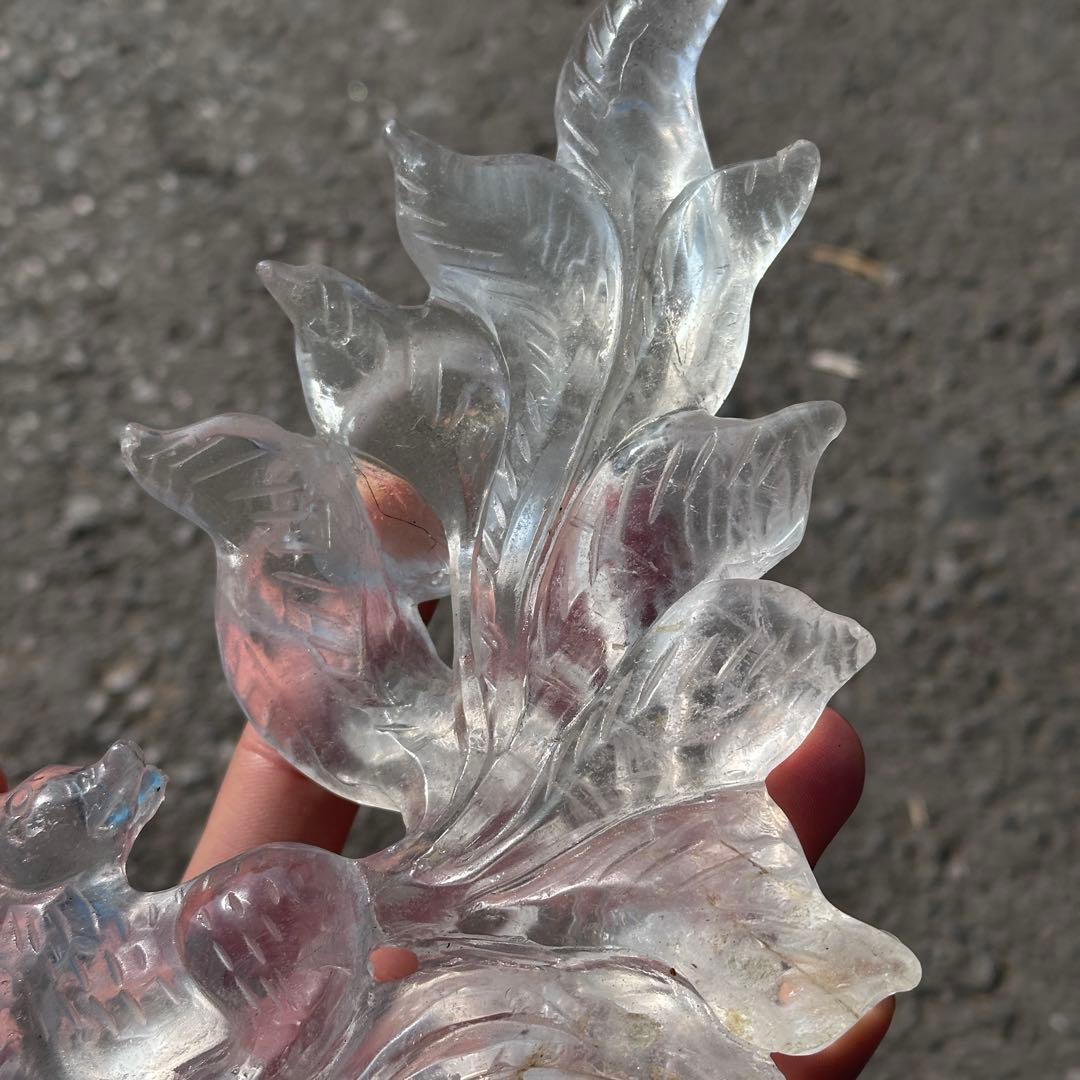 天然石水晶の九尾狐　置物　彫り物G.265