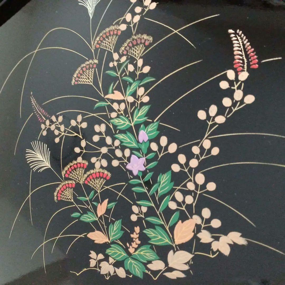 長角盆 漆塗り 和盆　草花金彩模様　長盆 角盆　木製漆器盆　スクエア型 トレイ