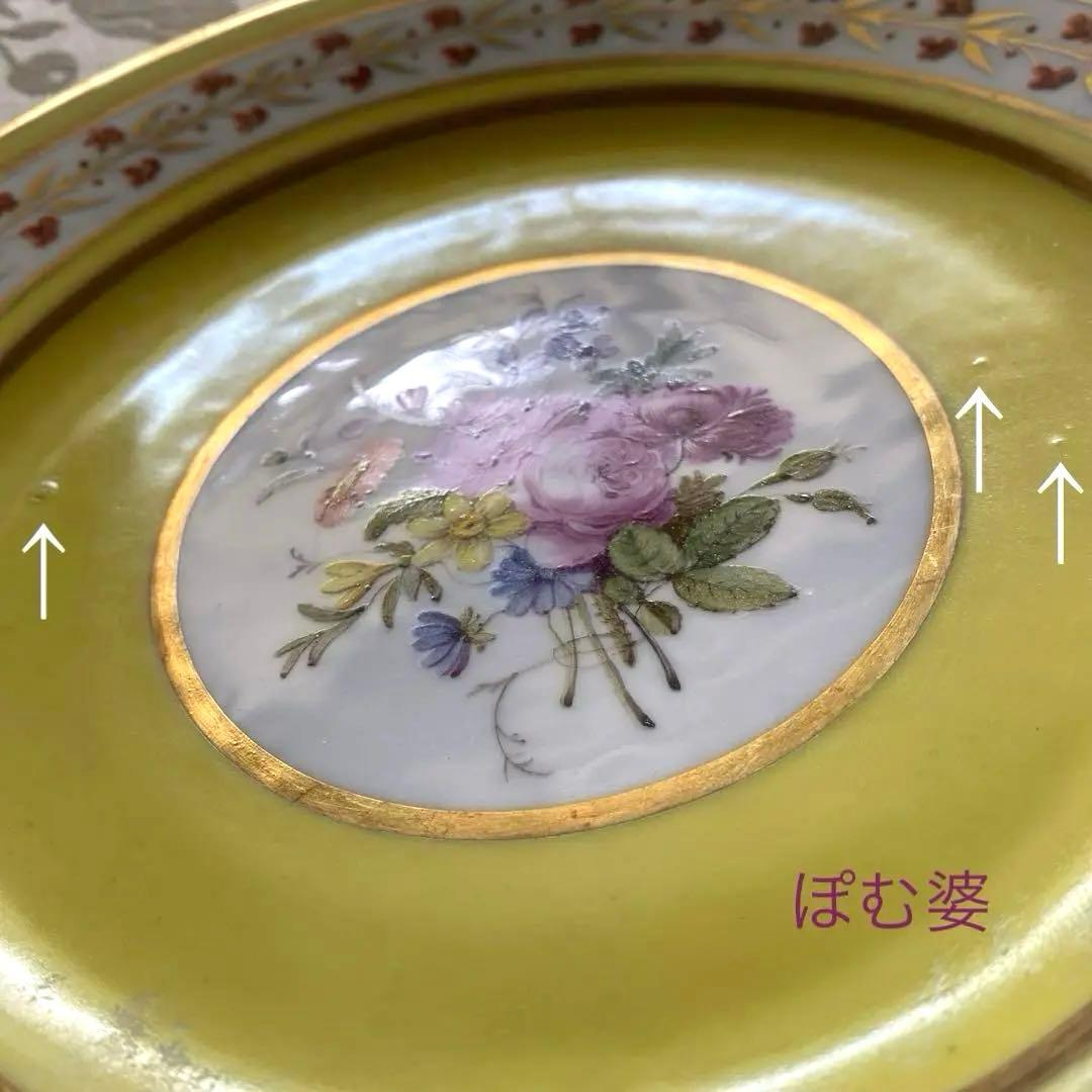 【Sevres セーヴル セーブル】黄肌花絵付 皿「ナポレオン命による贈答品」①