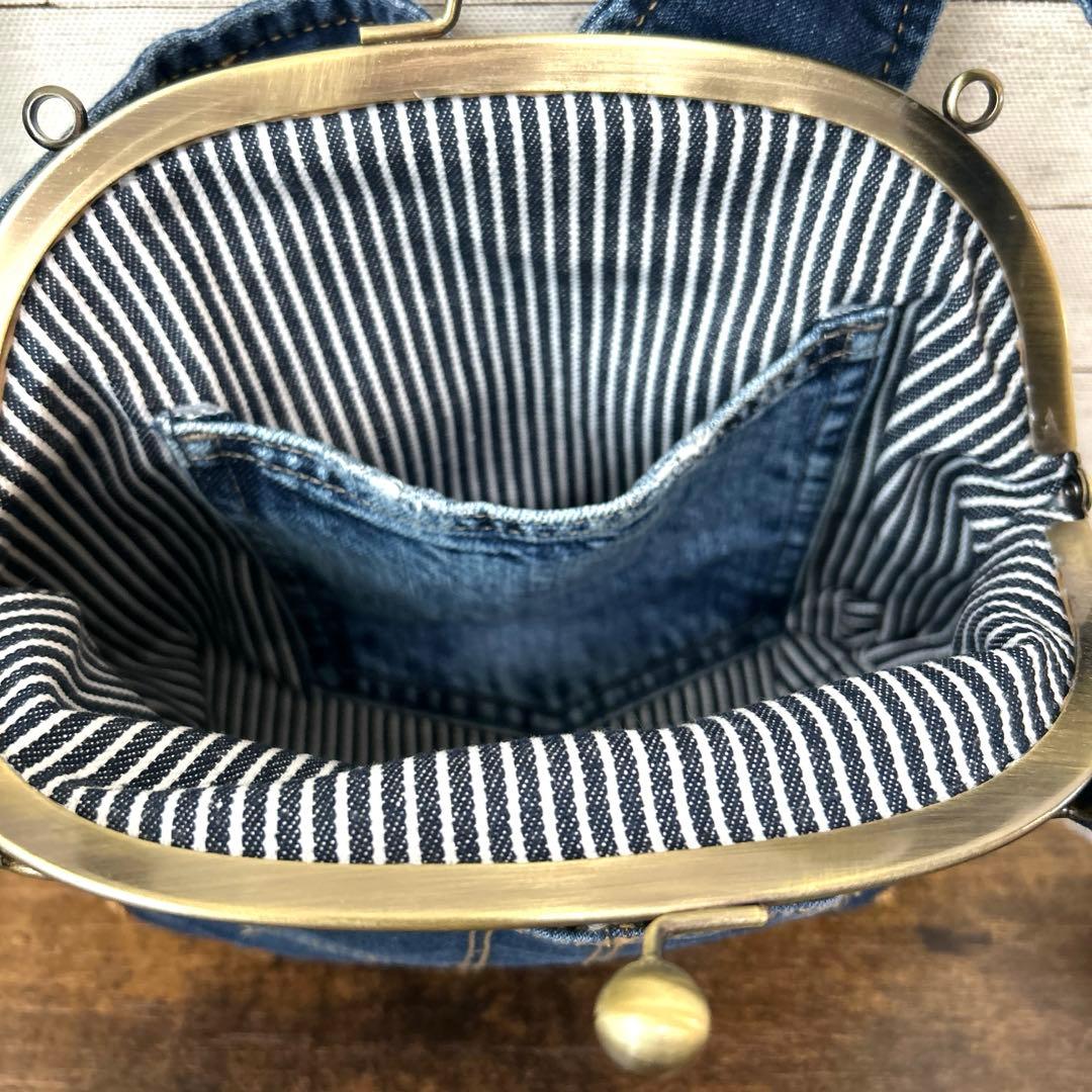 がま口バッグ　デニムリメイク