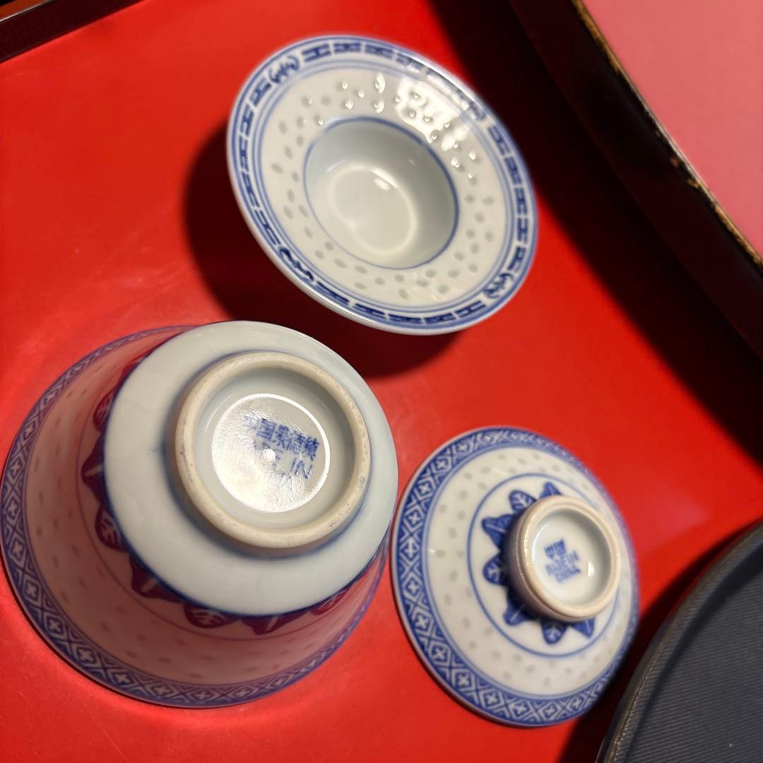 景徳鎮青と白の蓋付き小鉢6個セット景徳鎮MARUCA CHINA 蓋つき煮物