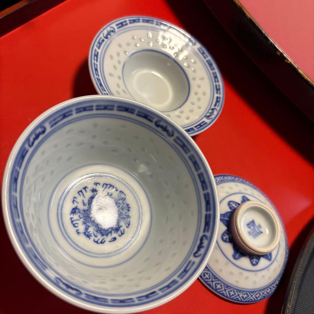 景徳鎮青と白の蓋付き小鉢6個セット景徳鎮MARUCA CHINA 蓋つき煮物