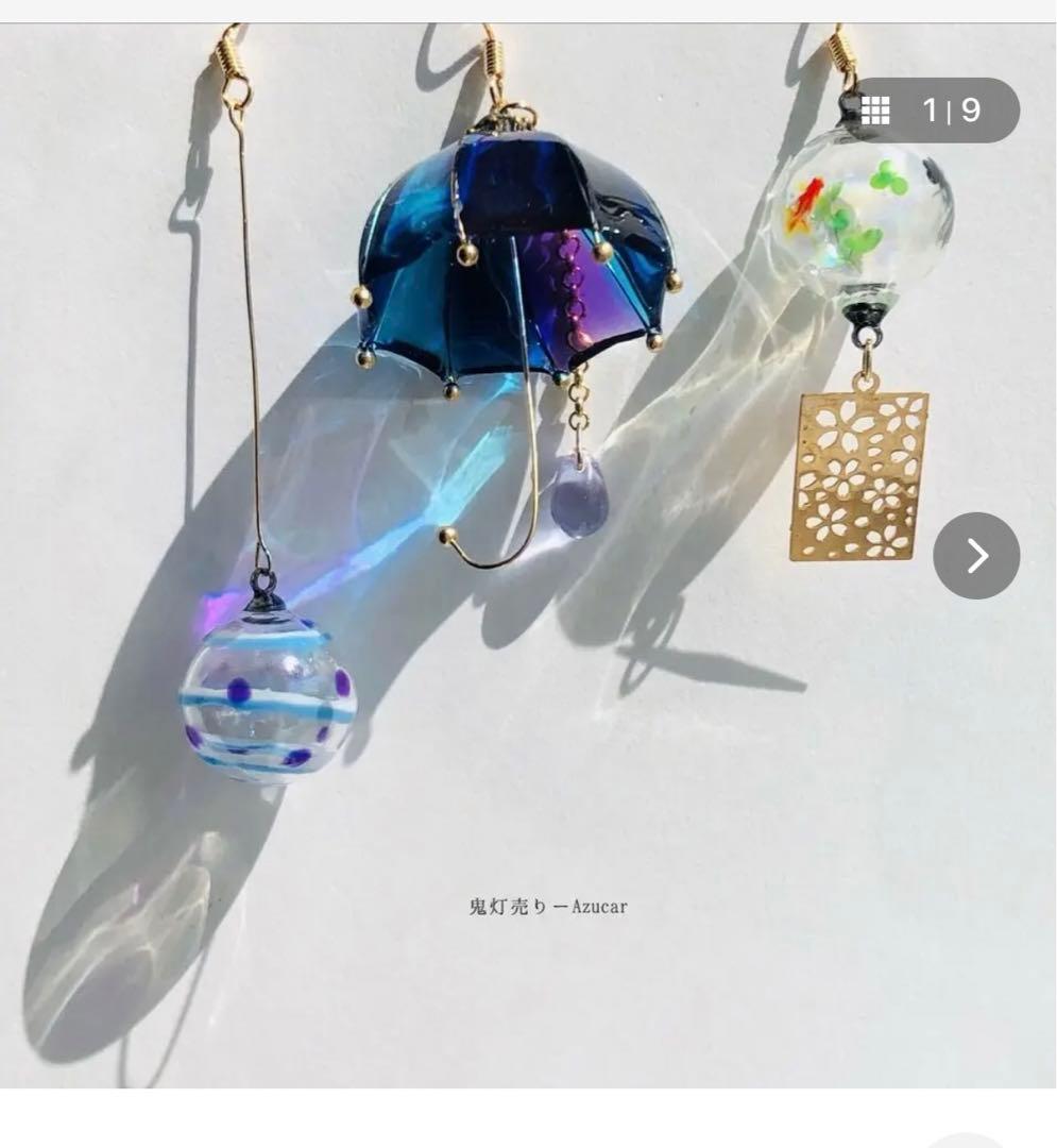 揺れる金魚鉢と水玉模様のヨーヨー和風ピアス　イヤリング(初夏コーデ3点セット