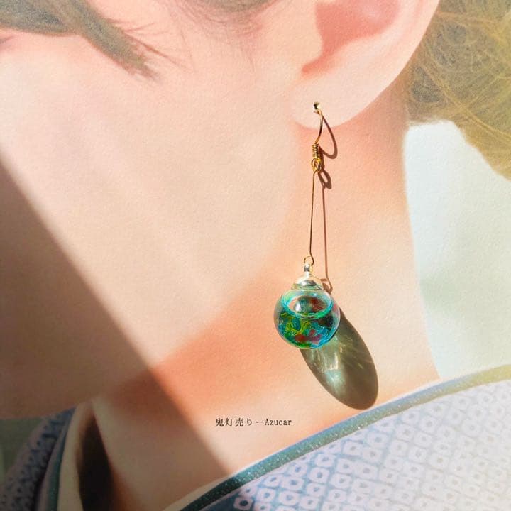 揺れる金魚鉢と水玉模様のヨーヨー和風ピアス　イヤリング(初夏コーデ3点セット