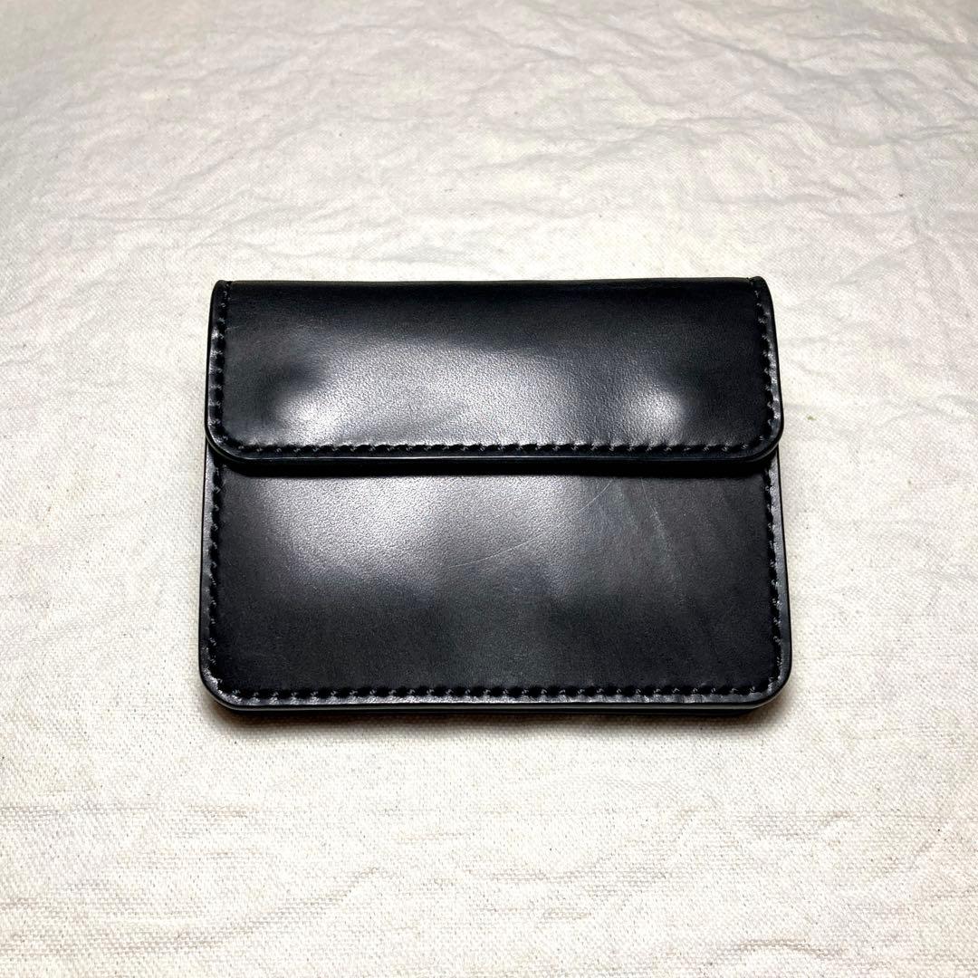 【総手縫い】栃木レザー コンパクト財布 本革 ミドルウォレット ギャルソン 黒