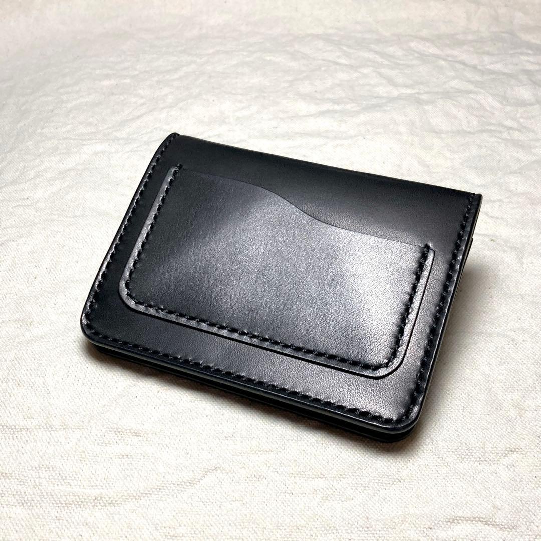 【総手縫い】栃木レザー コンパクト財布 本革 ミドルウォレット ギャルソン 黒