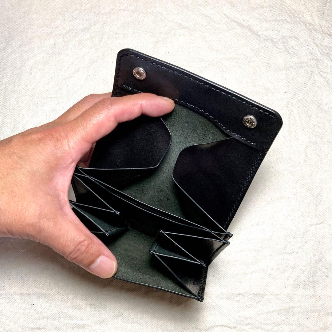 【総手縫い】栃木レザー コンパクト財布 本革 ミドルウォレット ギャルソン 黒
